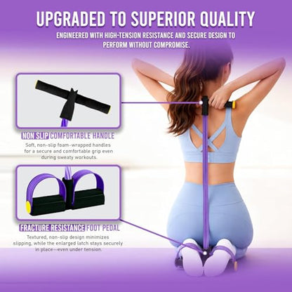 Pedal Resistance Band for Sit-Up & Stretching 4-Tube Foot Pedal Pull Rope for Abs, Waist and Arm Workout Purple Elastic Yoga Fitness Equipment for Home Gym Full Body Toning