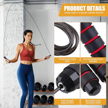Adjustable Jump Ropes for Fitness, Tangle-Free Jumping Rope, Swivel Speed Skipping Rope with Comfortable Foam Handles, Steel Workout Jump Ropes for Women Men Home Gym Exercise & Slim Body