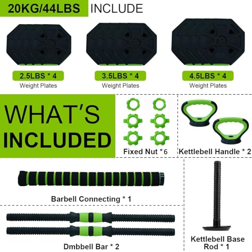 Adjustable Dumbbell Set, 4 in 1 Free Weights Dumbbells Set with Connector, Barbell Weight Set Used As Kettlebells, Barbell, Push Up Stand, Fitness Exercise for Home Gym Suitable Men/Women