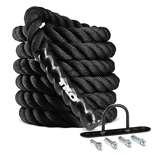 TKO Battle Rope for Strength Training, Cardio Workout, Cross Fit Training with Rubberized Easy Grip, Available in 18ft, 30ft, 40ft