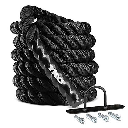 TKO Battle Rope for Strength Training, Cardio Workout, Cross Fit Training with Rubberized Easy Grip, Available in 18ft, 30ft, 40ft