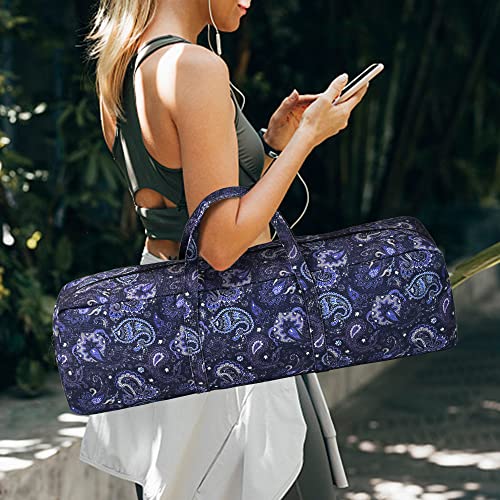 | Yoga Mat Bag | Large Yoga Mat Carrier with Wet Pocket | Yoga Gifts | Gym Tote Bag for Women - color: Blue cashew flower