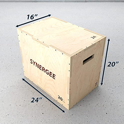 Synergee 3 in 1 Wood Plyometric Box for Jump Training and Conditioning. All in One Jump Trainer. Sizes 30/24/20, 24/20/16, 20/18/16, 16/14/12 - color: Wood Plyo - 24/20/16