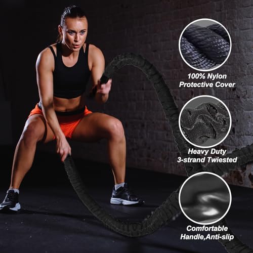 Battle Rope 1/1.26/1.5/2 Inch Diameter,Pink 30FT/40FT/50FT Exercise Workout Ropes for Home Gym Heavy Weighted Training Rope for Working Out - style: 1.5 inch 30ft