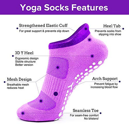 Busy Socks 2 Pack Women Ankle Non Slip Yoga Pilates Grip Socks with Cushion - color: 2 Pairs Purple
