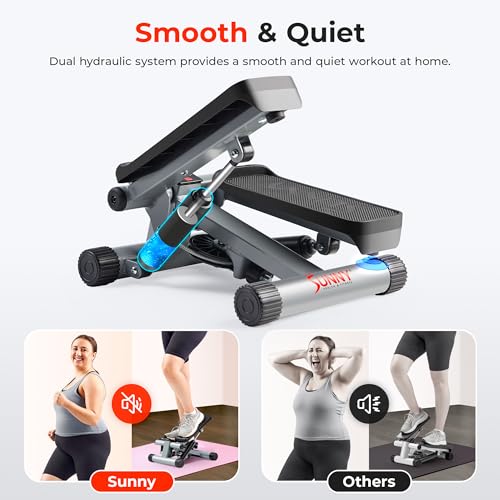 Sunny Health & Fitness Mini Steppers for Exercise at Home, Stair Step Workout Machine with Resistance Bands, Full Body Cardio Equipment, Optional Free SunnyFit App Connection Smart Stepper