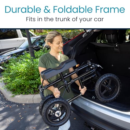 Vive Mobility All Terrain Knee Scooter Walker for Foot Injuries - Adult Broken Leg Crutch Cart Roller for Surgery, Broken Foot, Ankle Injury - Kneeling Rolling Steerable Seated Wheel Scooter Aid - color: Black