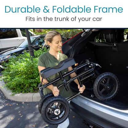 Vive Mobility All Terrain Knee Scooter Walker for Foot Injuries - Adult Broken Leg Crutch Cart Roller for Surgery, Broken Foot, Ankle Injury - Kneeling Rolling Steerable Seated Wheel Scooter Aid - color: Black