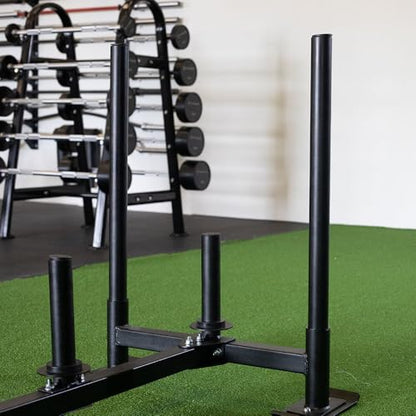 Titan Fitness High-Low Push Pull Drag Sled for Speed Training and Agility, 600 LB Capacity, Use on Grass, Turf, Concrete or Asphalt, Fits Olympic Weight Plates