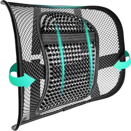 Mesh Back Lumbar Support, Back Support Seat Cushion with Breathable Mesh for Office Chairs Car 12” x 16” - color: Black