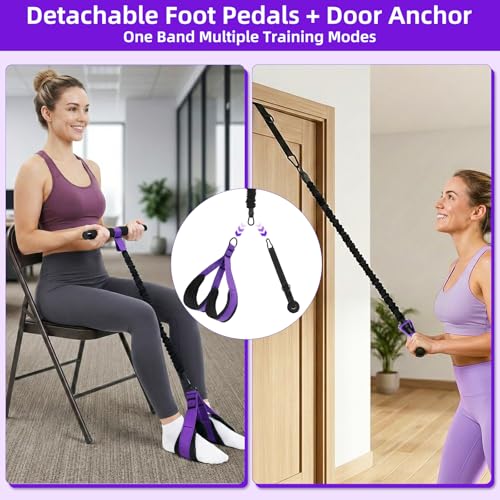 Pedal Resistance Band with Handles, Detachable Foot Pedal Resistance Band with Stainless Steel Buckles, Multifunction Tension Rope Tummy Trimmer for Full Body Workout Home Gym Women