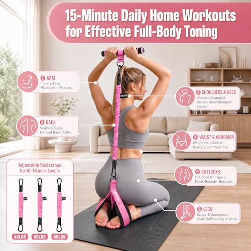 WHATAFIT Upgraded Multifunction Pedal Resistance Band with Handles, 3-Tube Adjustable Foot Pedal Exercise Band, Ankle Straps Included, for Abs Core Leg Arm Waist Full Body Workout at Home Gym