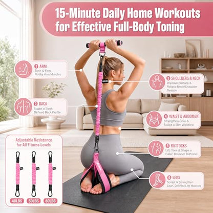 WHATAFIT Upgraded Multifunction Pedal Resistance Band with Handles, 3-Tube Adjustable Foot Pedal Exercise Band, Ankle Straps Included, for Abs Core Leg Arm Waist Full Body Workout at Home Gym