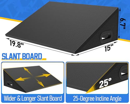 Slant Board, 19" Wide Wooden Calf Stretcher Slant Board for Calf Stretching, Knees Over Toes, Weightlifting and Heel Elevated Squats for Strength & Flexibility Training