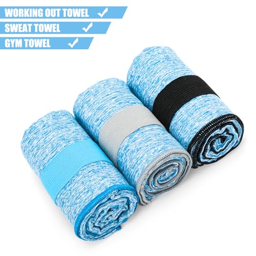 3 Pack Microfiber Gym Towel Quick Dry Sweat Towels Women Men Lightweight Running Cycling Fitness Hiking Tennis Exercise Outdoor Sports Towel(3 Pack(Blue))