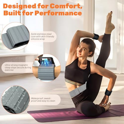 Magnetic Ankle Weights for Women & Men, Adjustable Silicone Wrist Weights Bracelet Set, Stackable Wrist and Ankle Weights 1 Pair 2 Lbs, Weighted Bangles Wearable for Home Gym Workout, Jogging, Yoga & Walking
