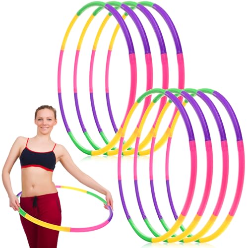 8 Pack Color Detachable Hoop Fitness Waist Exercise Ring Plastic Exercise Hoop Adjustable Weight Size Plastic Adult Party Supplies Game Sport Gymnastic