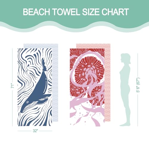 Eunzel 2 Pack Microfiber Beach Towel, Quick Dry Travel Towel Large Sand Free Towel for Beach, Camping, Swim Pool, Gym, Sports& Yoga 71"x32", Whale& Jellyfish