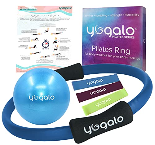 Pilates Ring and Ball Set with 3 Resistance Bands - Pilates Equipment for Home Workout - Magic Circle Pilates Ring 14 Inch to Tone, Sculpt and Strengthen - Fitness Ring for Yoga and Pilates