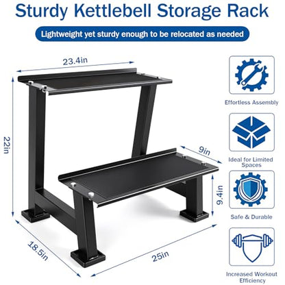 Kettlebell Storage Rack with Anti-Slip Pads, 2-Tier Weight Racks, Kettlebell Stand, Dumbbell and Kettlebell Rack for Home Gym Use
