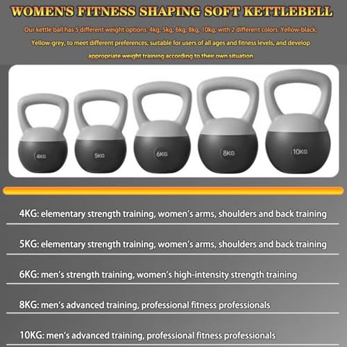 Kettlebell Weights Women's Fitness Shaping Soft Kettle Bells, Home Squat Dumbbell, Strength Training Equipment, No Damage to The Floor(Yellow-Grey,6kg)