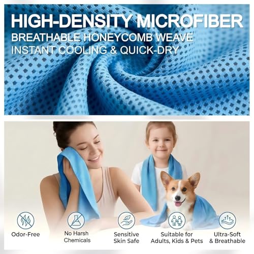 4 Pack Cooling Towels 40"x12" for Men & Women, Microfiber Ice Cold Rags for Neck & Face, Soft Breathable Cool Sweat Towel for Hot Weather, Sports, Yoga, Running, Camping, Gym, Workout