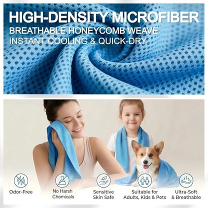 4 Pack Cooling Towels 40"x12" for Men & Women, Microfiber Ice Cold Rags for Neck & Face, Soft Breathable Cool Sweat Towel for Hot Weather, Sports, Yoga, Running, Camping, Gym, Workout