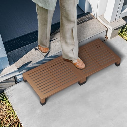 One Step Stool Platform 3.8" Height for Adults, Kids. Heavy Duty/Portable/Nonslip/Durable Construction Safe Step Stool for Bedroom/Kitchen Bed, Bathroom,Kitchen，Garden - color: Brown