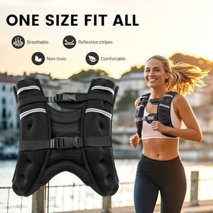 6lb/8lb/12lb/16lb/20Lb Weighted Vest Woman Men with Reflective Stripe, Chest Size Adjustable Strength Training Weight Vest for Walk Running Jogging - color: Black, size: 10 Lbs