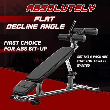 BODY RHYTHM Professional Sit-Up Bench with 4 Adjustable Heights and Reverse Crunch Handle, Adjustable Weight Bench and Flat, Incline & Decline Bench Press, Great Strength Training Slant Bench and Ab &