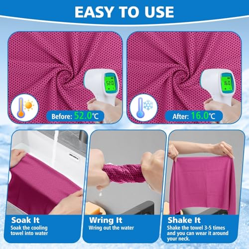 24 Pack Cooling Towels Bulk for Neck and Face 40"x12" Ice Cooling Sweat Rags Microfiber Soft Breathable Soft Chilly Towel for Yoga Golf Sport Running - color: Hot Pink