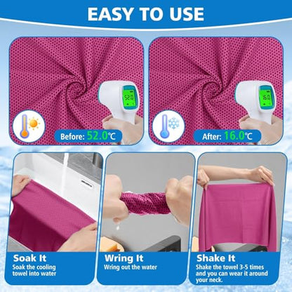 24 Pack Cooling Towels Bulk for Neck and Face 40"x12" Ice Cooling Sweat Rags Microfiber Soft Breathable Soft Chilly Towel for Yoga Golf Sport Running - color: Hot Pink