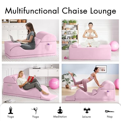 Convertible Yoga Chair for Adults, Ergonomic Foam Lounge with Lumbar Pillow, Washable Cover, Side Pocket, No Assembly Needed – Great for Exercise, Stretching & Relaxation (Light Pink, 21-inch) - color: Light Pink