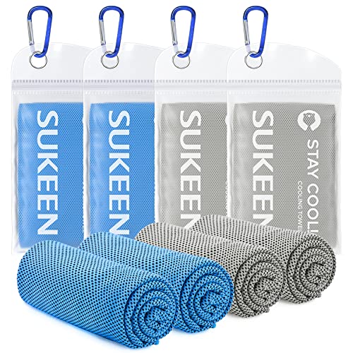 Sukeen 4 Pack Cooling Towels (40"x 12"), Cooling Neck Wraps, Soft Ice Towel - color: Grey/Grey/Blue/Blue