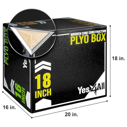 Yes4All 3-in-1 Soft-Padded Plyo Box With Wooden Core, Non-Slip Multi-Use Cushioned Plyometric Jump Box with Vinyl Cover for Jumping, Conditioning, Strength Training