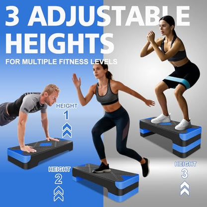 27" Exercise Workout Aerobic Step Platform Trainer, Adjustable Fitness 4-6-8in Exercise Stepper Workout with 4 Risers, Aerobics Stepper Workout Stepper for Home Gym Cardio Strength & Training
