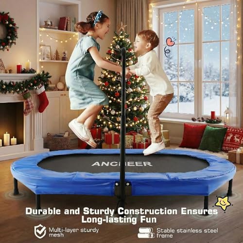 ANCHEER Trampoline for Kids, Toddler Trampoline Indoor Sports and Outdoor Games 56" Kids Rebounder 220LBS Capacity with Adjustable Safety Handrail Foldable Jumper for Boys and Girls