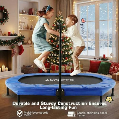 ANCHEER Trampoline for Kids, Toddler Trampoline Indoor Sports and Outdoor Games 56" Kids Rebounder 220LBS Capacity with Adjustable Safety Handrail Foldable Jumper for Boys and Girls