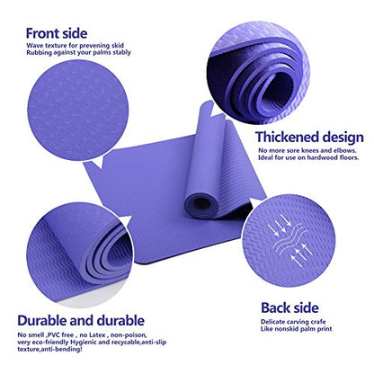 Attraction Design Yoga Mat Non Slip Exercise Mat Extra Thick Workout Mat for Yoga, Eco Friendly Exercise Yoga Mat High Density Fitness Pilates Mat with Carrying Strap, 72"x 24"x 6mm - color: Violet