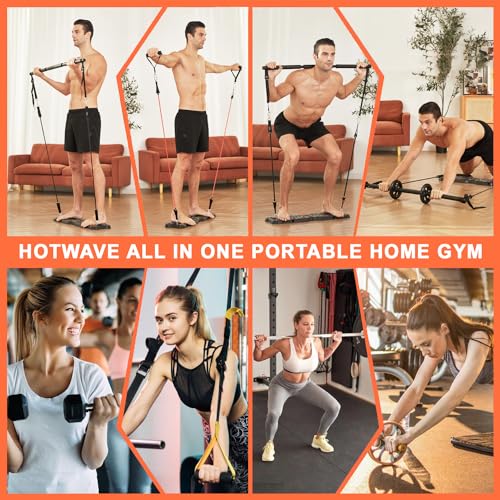 Portable Workout Equipment with 20 Gym Accessories, Push Up Board &Plank Trainer, Resistance Bands with Ab Wheel, Exercise at Home For Men and Women