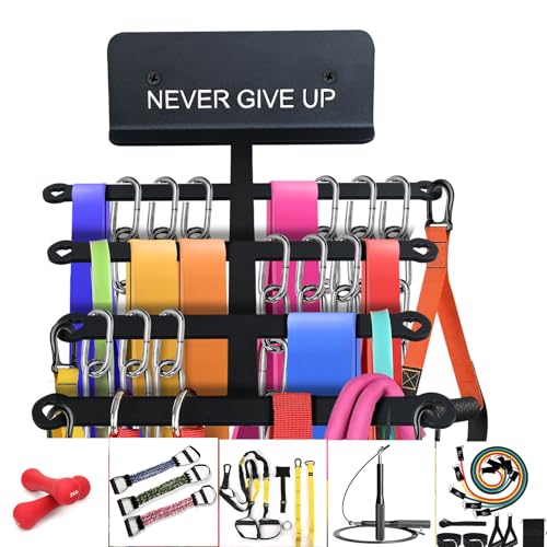 Resistance Rack Band Storage Hanger Gym Equipment Organizer Pull Up Bands Jump Ropes, Never Give Up Gym Décor Storage Rack for Home Gym