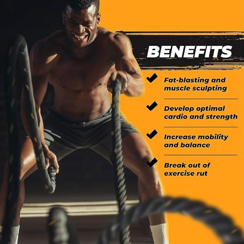 Yes4All 1.5/2 Inch Battle Ropes with Extra Protective Sleeve, Workout Ropes for Cross-Training Home Gym & Fitness Exercises, Strength Training - 30,40,50 Feet Lengths Available - color: B. 2 inch - 40 feet