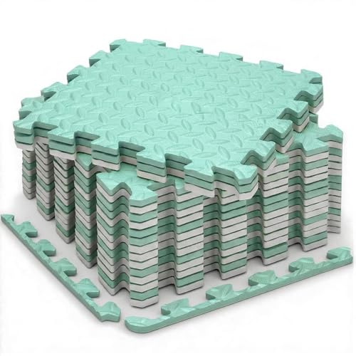 18pcs Puzzle Exercise Mat, 12.6"x12.6"x0.4", 18sqft EVA Interlocking Foam Floor Tiles, Non-Slip, Protective, Water-Resistant Flooring for Home Gym & Workout Equipment - color: Sage Gray Duo