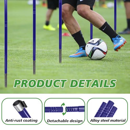 Agility Poles, 6 Pack 4.9FT Metal Soccer Training Poles Adjustable Agility Hurdles Training Equipment