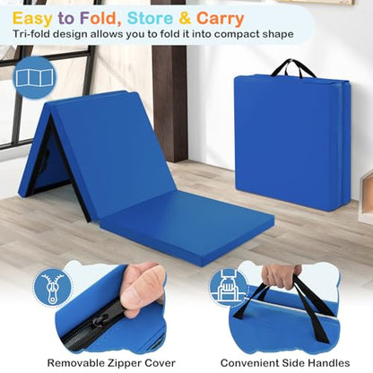 GYMAX Folding Gymnastics Mat, 6 FT x 2 FT x 2 Inches Exercise Mat w/Carrying Handles, Waterproof PU Leather, Hook & Loop Fasteners, Portable Tumbling Mat for Yoga Home Gym