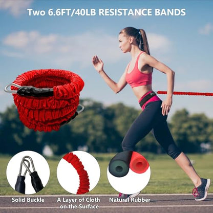 Speed and Agility Training Equipment, Two Resistance Bands and Adjustable Waist Belts 8pcs 80lb for Solo or Partner Exercise to Maximize Strength Power Focus Suitable for Muti-Sports