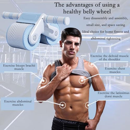 AUTOMATIC REBOUND ABDOMINIUM ROLLER: Automatic rebound abdominal roller for exercise with knee pads, dual wheel balance design and cell phone holder, suitable for outdoor, home, office, gym, in the home gym using abdominal fitness roller for abdominal mus
