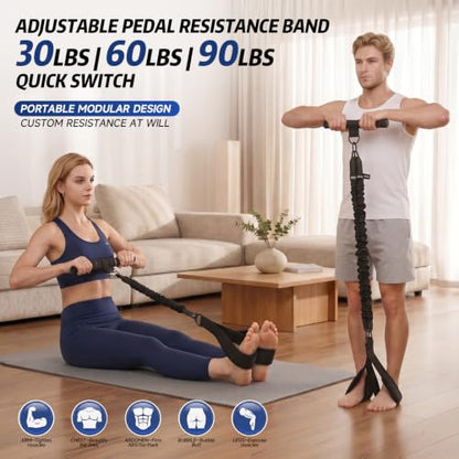 Pedal Resistance Band with Handle, 90LBS Adjustable Exercise Band - color: Black