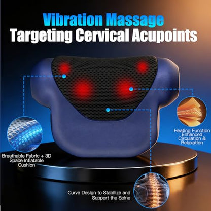 Neck Massager with Heat, Red Light & Vibration Adjustable, Heated Neck Stretcher with 3 Modes, Rechargeable Cervical Traction Device for Pain Relief & Muscle Relaxation, Gift for Women Men