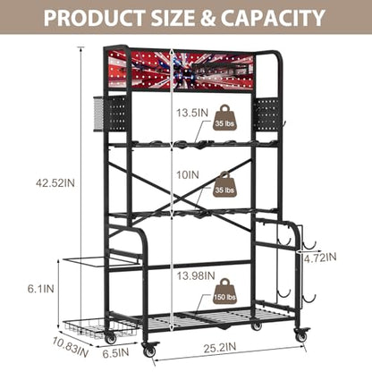 Heavy Duty Dual-Row Dumbbell Rack with Wheels, Home Gym Vertical Storage Stand with Yoga Mat Storage, Space Saving Fitness Equipment Organizer for Home Workout